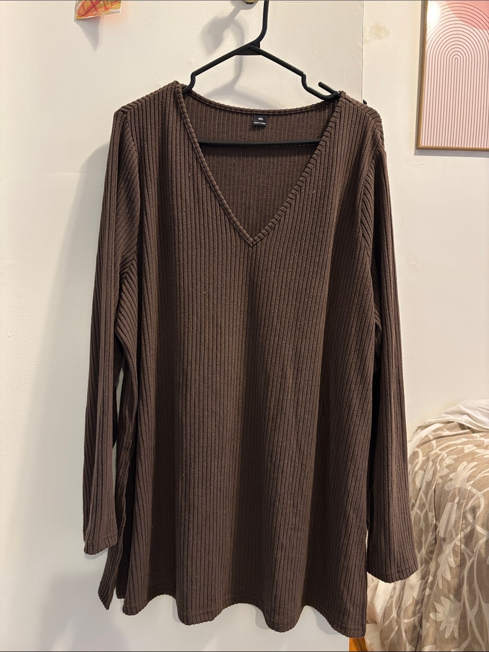 Women's V-Neck Ribbed Brown Sweater and pants set